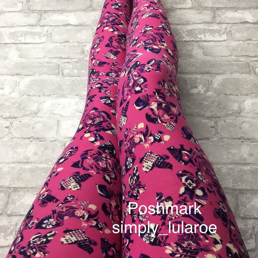 LuLaRoe OS Pink Roses Leggings